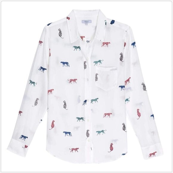 Rails Kathryn Multi Wild Cats Button Front Shirt Animal Print White NWT NEW XL - Picture 4 of 7